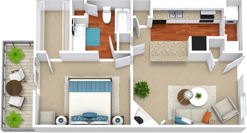 Floor plan for 1 bed, 1 bath, 780 sqft